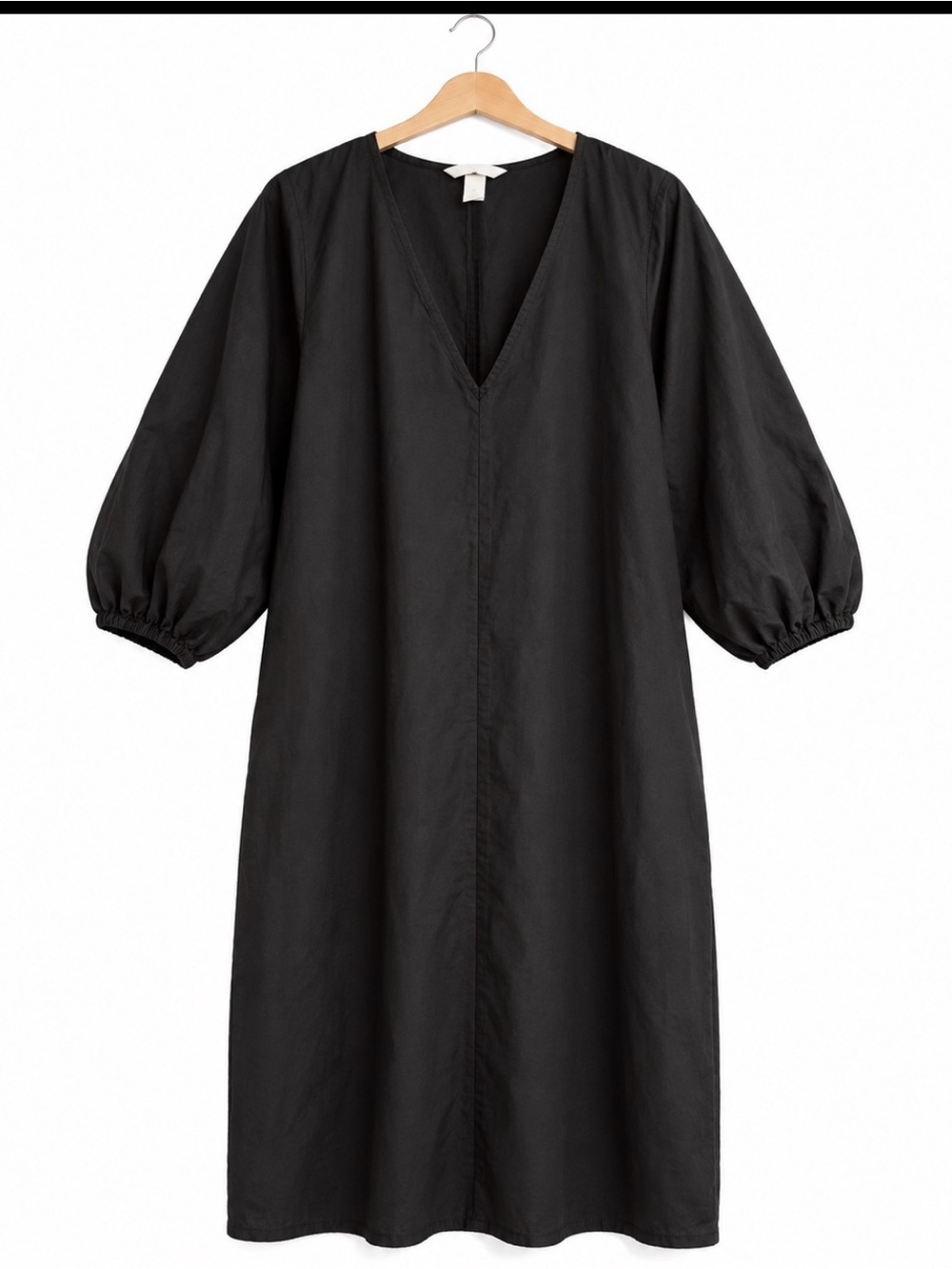 H&M Black V-Neck Puff Sleeve Midi Dress Size L